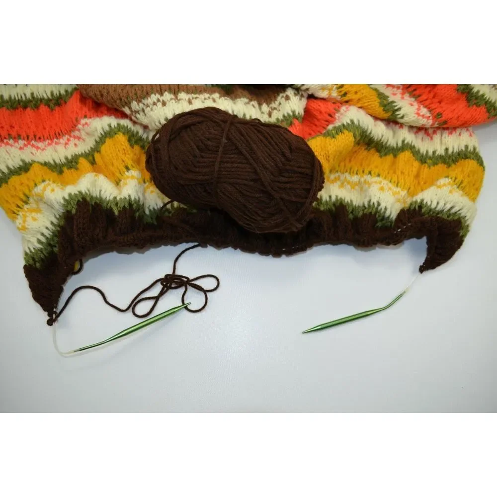 Vtg Hand Crochet Afghan Blanket Throw 90% COMPLETE Tribal Pattern Retro  52